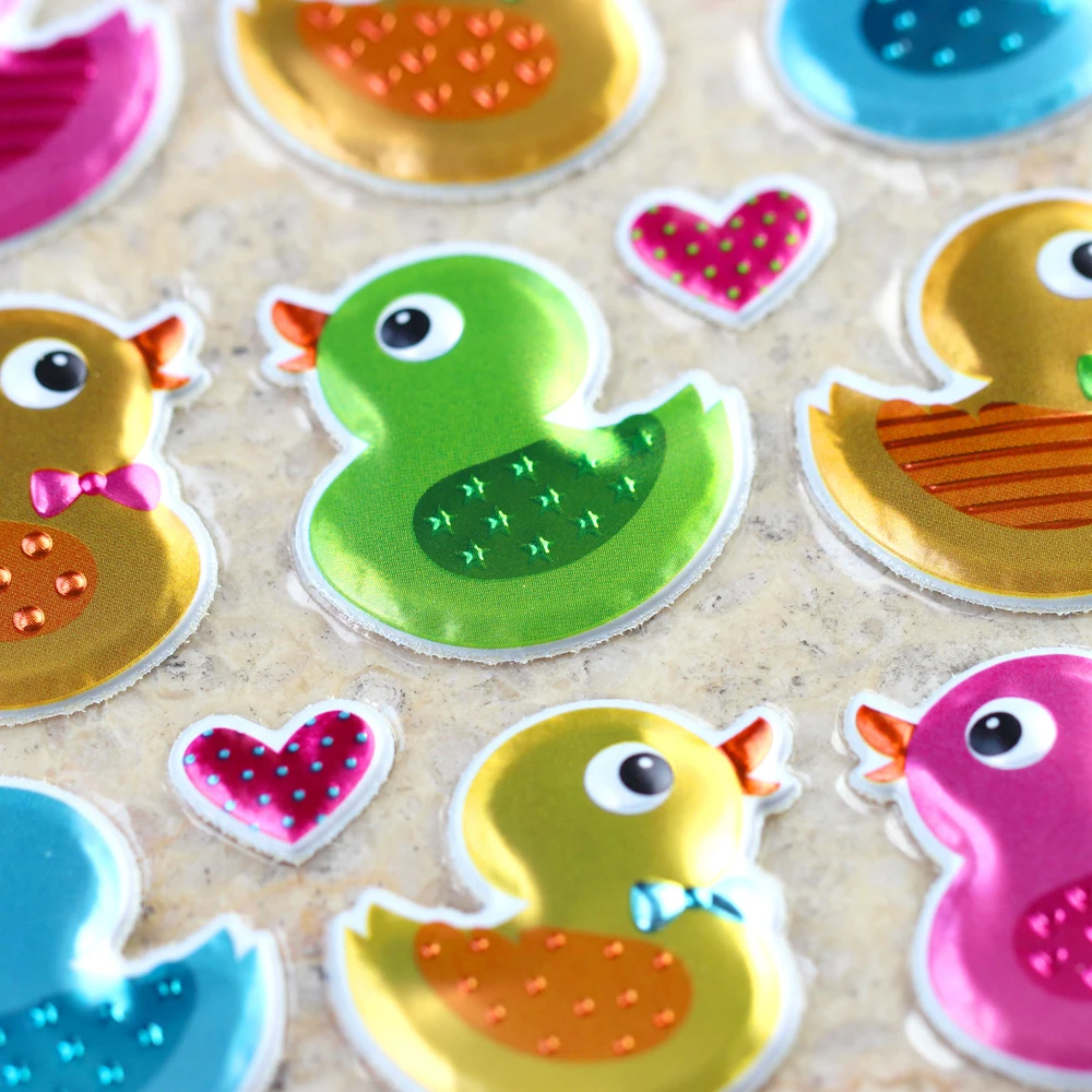 

High Quality Special Emoji Reward Kid Children Toy Cute Colorful Ducks Scrapbooking Shiny Sparkle Undulate Bubble Puffy Stickers
