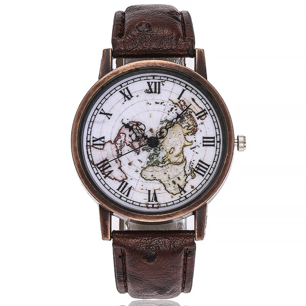 

2019 Fashion Retro Women's Watches Roman Copper Shell Map Personality Quartz Watch Simple Casual Ladies Watches Relogio Feminino