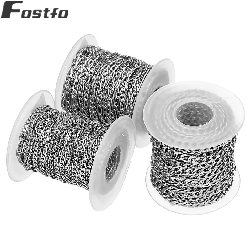 10Yards/Roll 3/4/4.5mm Crude Stainless Steel Chain Bulk Silver Jewelry