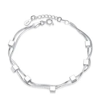 

925 Sterling Silver Romantic Lovely Fashion Female Handmade Sweet Double Snake Bone Chain Five-Pointed Star Bracelet