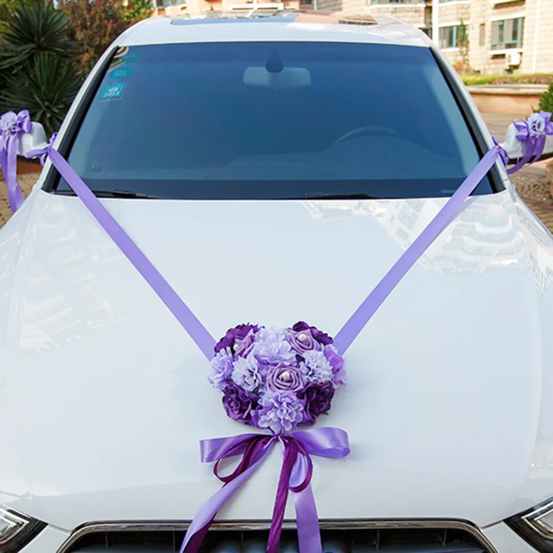 Красивые популярные свадебные Автомобильные украшения, искусственные цветы, лента с бантом, Свадебные товары для украшения дома LXY9 AU07