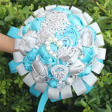 H& S свадебные атласные горный хрусталь свадебный букет невесты букеты Свадебные аксессуары Искусственные Свадебные букеты buque de noiva