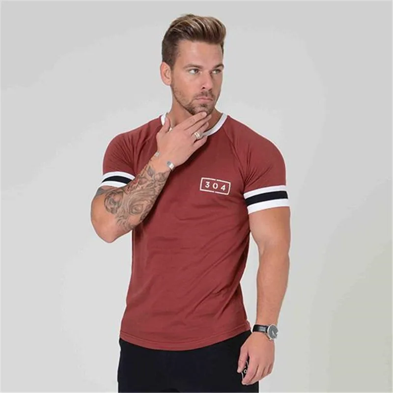 

Slim Fit Tees Men Patchwork T-Shirts Compression Shirt Tops Bodybuilding Fitness O-Neck Short Sleeve T Shirt