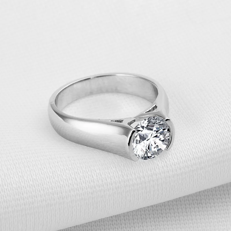 QYI кольца из стерлингового серебра 925 для женщин и мужчин обручальные ювелирные изделия 2 ct Круглый вырез Циркон Обручальное кольцо в виде цветка подарок
