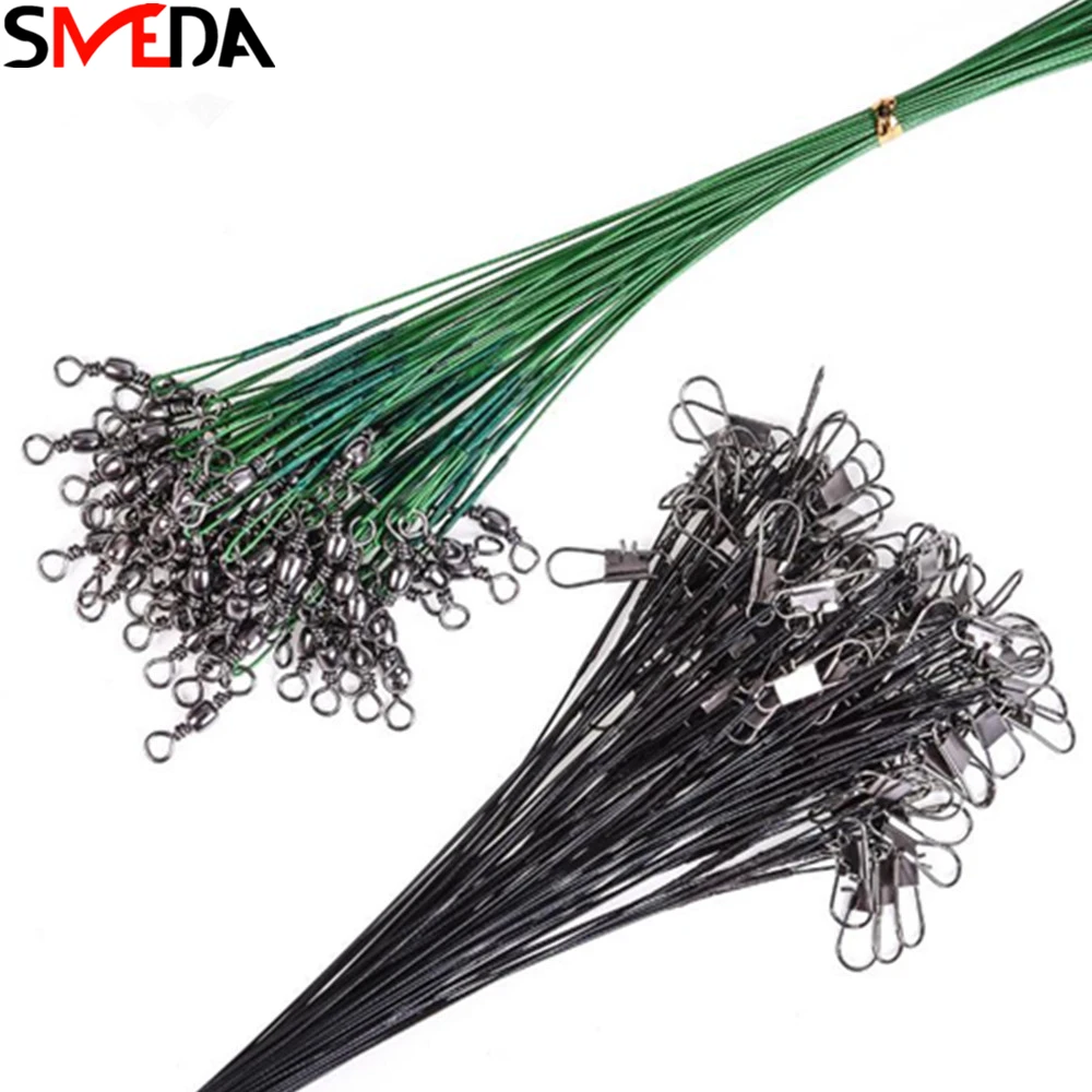 

30PCS/Lot Steel Wire Leader With Swivel Fishing Accessory Connector Green Black Olta Leadcore Leash 15CM 20CM 25CM Fishing Line