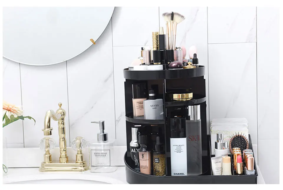 Cosmetic Organizer 360 Rotating Makeup Organizer Plastic Storage Box Acrylic Transparent Brush Holder Lipstick Nail Polish Case  (15)