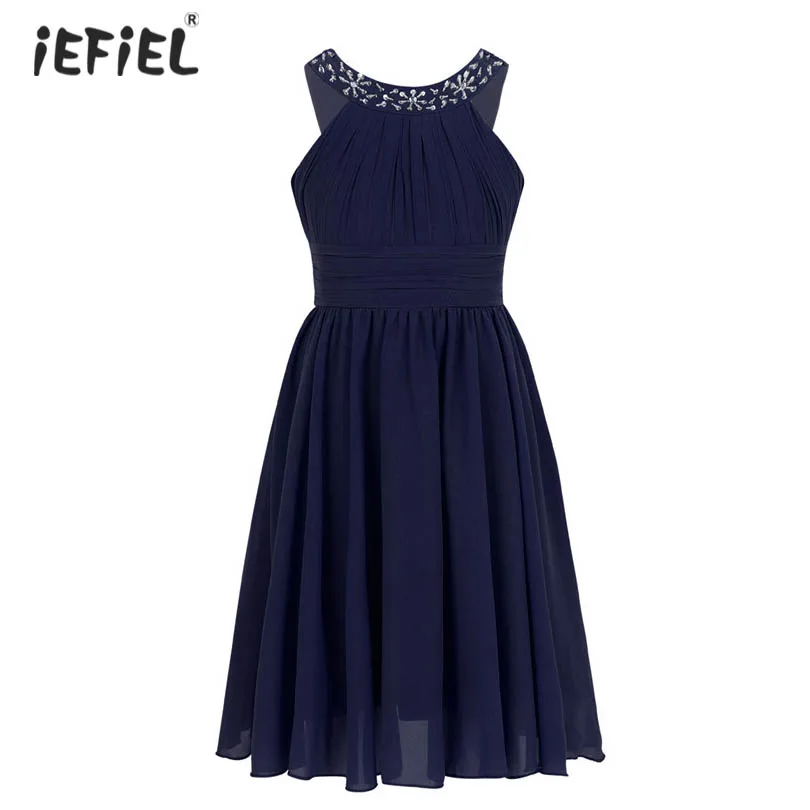 

Kids Girls Sleeveless Flower Girls Dress Halter Chiffon Dress Birthday Party Kids Dresses for Girls Summer A-line Princess Dress