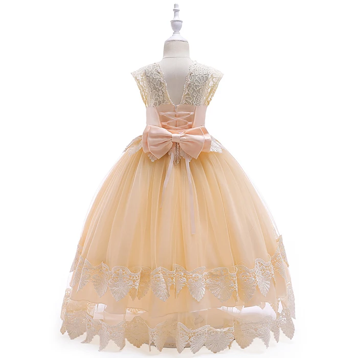 Кружевное длинное платье для девочек-подростков от 4 до 14 лет Элегантное нарядное рождественское торжественное платье принцессы без рукавов