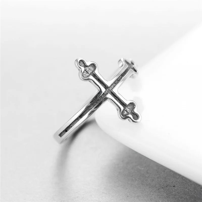cross unisex Tai-silver ring 100% Sterling 925 silver Jewelry Vintage Adjustable rings for man gift