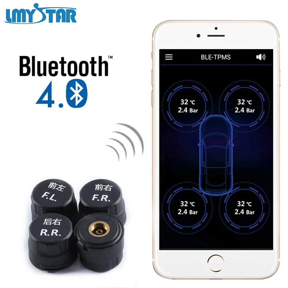 LMYSTAR Wireless Mobile Phone APP Bluetooth TPMS Tire Pressure Monitor External Sensors Auto Car