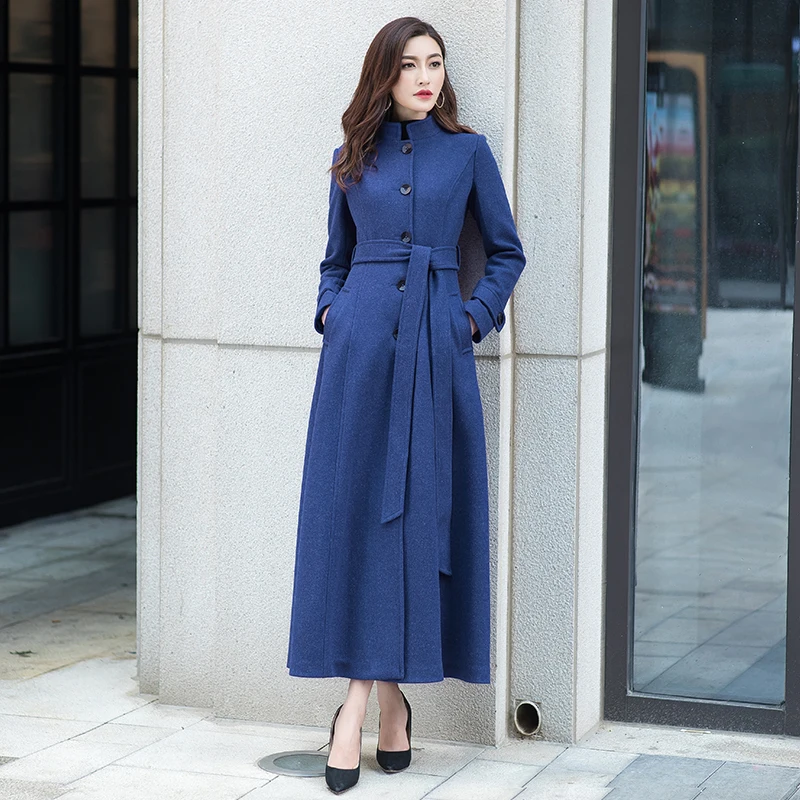 Модное женское пальто, длинное шерстяное пальто, Женское пальто с длинным рукавом, модное пальто-Тренч, S-XXXL - Цвет: blue