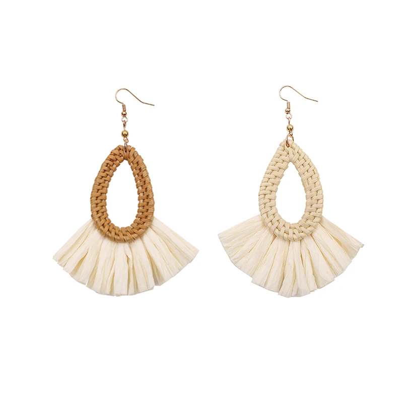 

Explosion Earrings Female Birthday Gift Europe and The United States Original Retro Exaggerated Bohemian Rattan Raffia Earrings