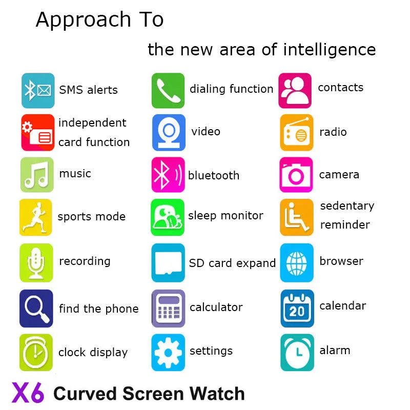 X6 изогнутый экран Bluetooth Смарт-часы TF SIM телефон камера для мужчин и женщин водонепроницаемые Смарт-часы для Android iOS iPhone samsung
