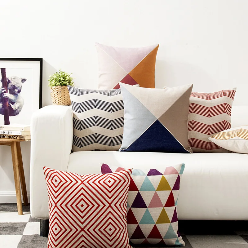 Декоративный чехол для диванных подушек с абстрактными геометрическими разноцветными линиями для дивана, домашний декор, чехол для подушки