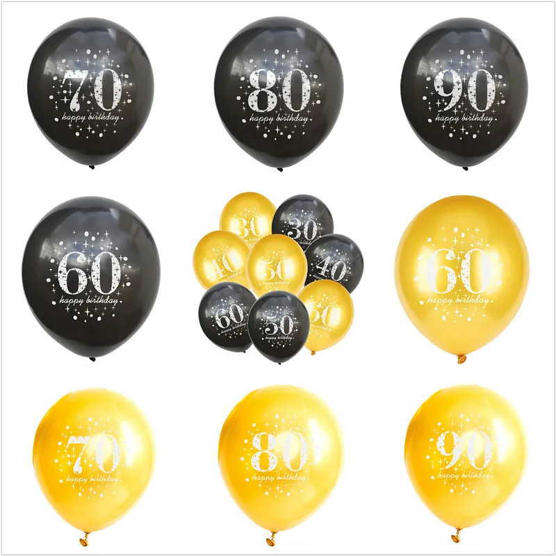

10pcs Happy Birthday Balloons Gold Black 30/40/50/60 Bunting Garland for Bridal Shower/Birthday Party Decorations