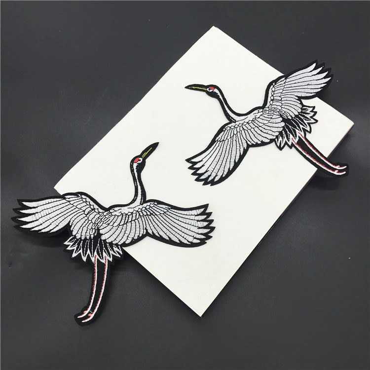 

1pcs red-crowned crane birds lace patch clothes stickers affixed embroidered applique small patches diy accessories