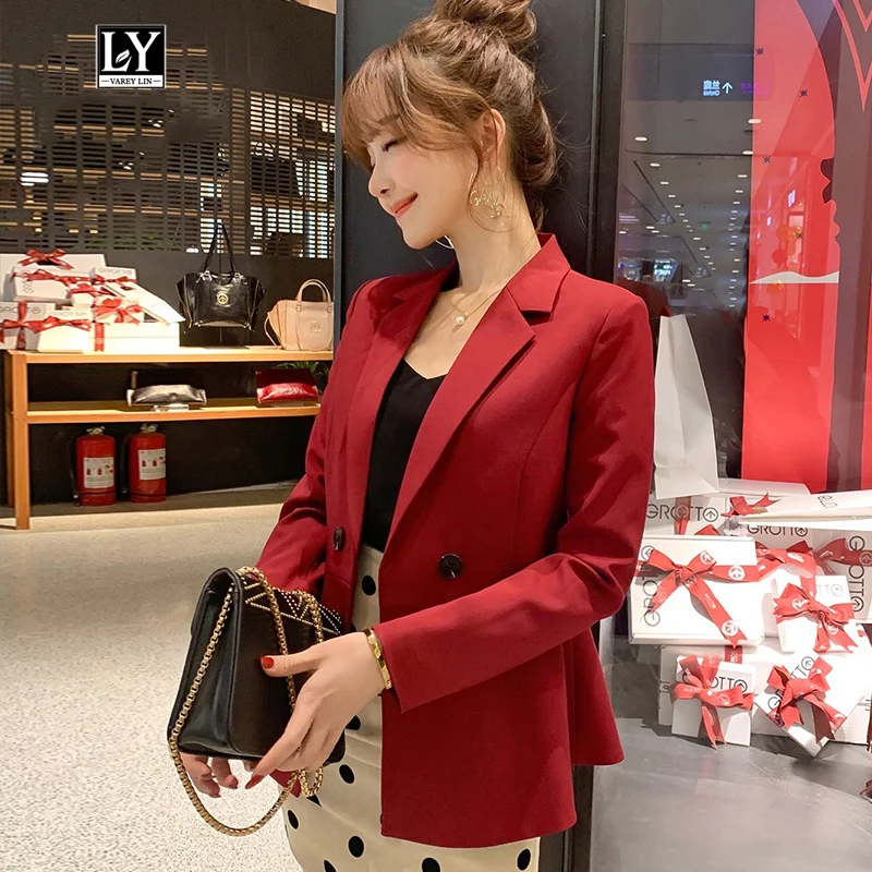 

Ly Varey Lin Spring Women Elegant Suit Overcoat Office Lady Slim Single Button Jacket Female Notched Collar Black Outerwear
