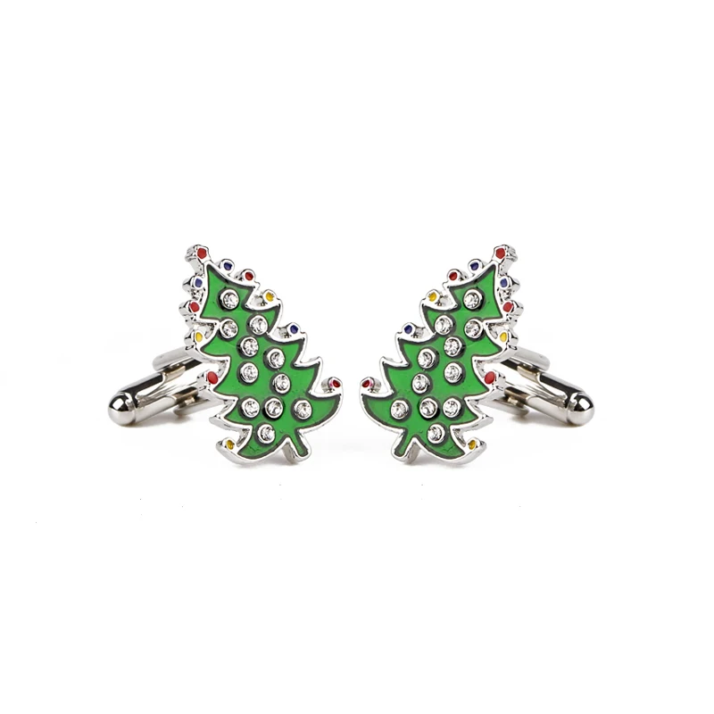 

Christmas Day Cuff Button For Men Xmas tree Cufflinks crystal green Tree Shaped Fashion Cufflink Gift for woman year element