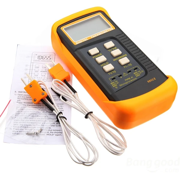 6802II Digital Waterproof Thermometer Dual dual contact K Type Temperature Meter Thermocouples