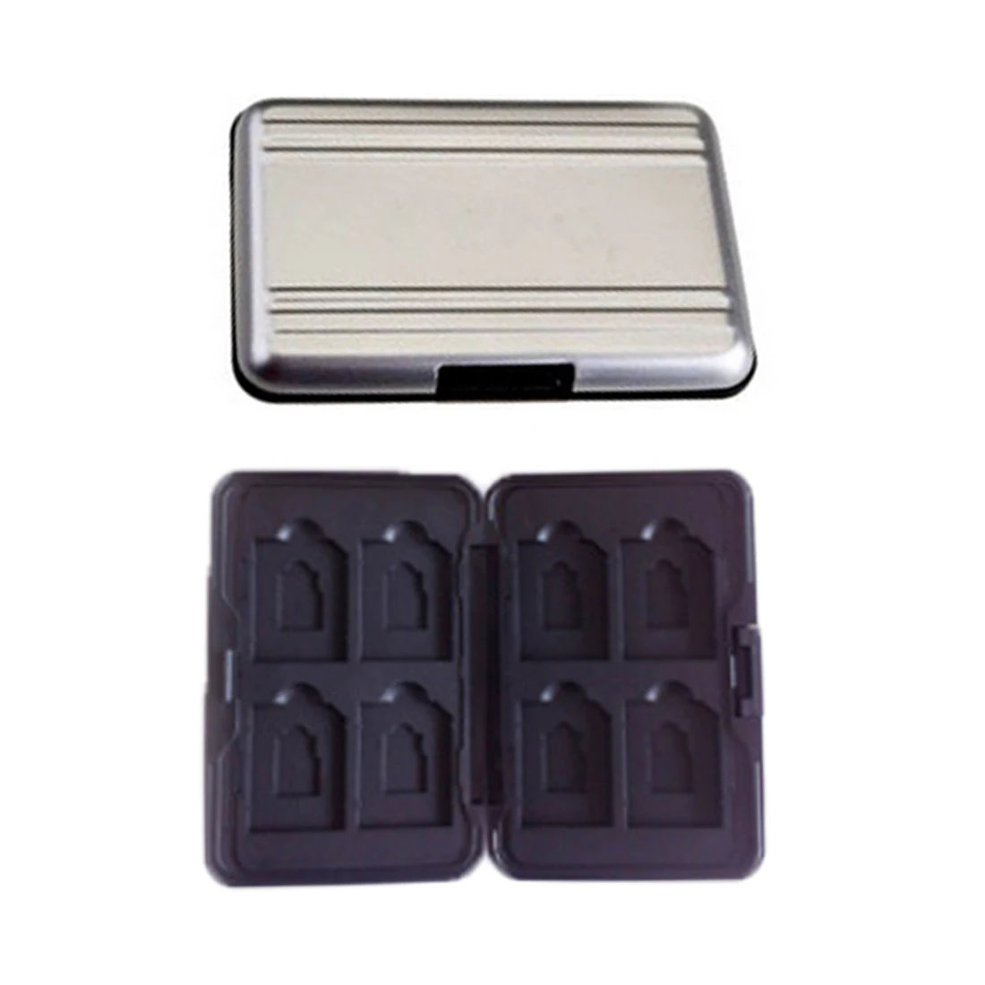 Silver Micro SD Card Holder SDXC Storage Holder Memory Card Case Protector Aluminum 16 slots for