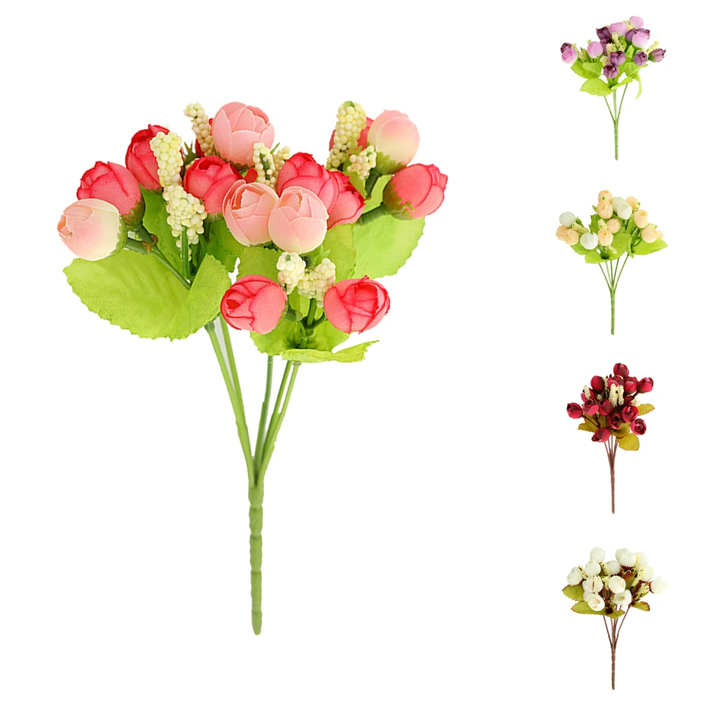 Wedding Decoration Artificial Silk Roses Flower Bouquet Fake Buds Flowers for Home Party Floral Garden Balcony Decor