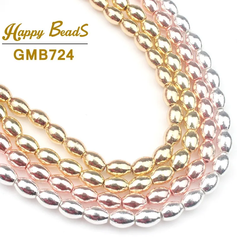 

4x6mm Natural Stone Rose Gold Sliver Hematite Beads Rice Shape Loose Spacer Beads For Jewelry Making Diy Charm Bracelet 15"inch