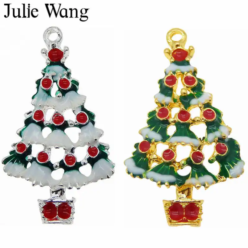 

Julie Wang 1 Pack Alloy Enamel Christmas Tree Gold Silver Charms Pendant Earrings Necklace Jewelry Making Christmas Decoration