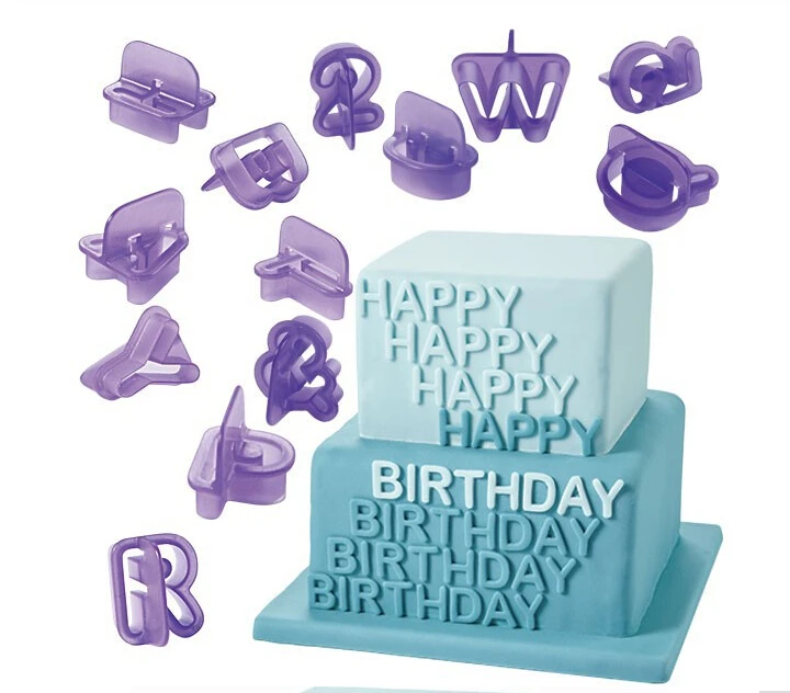 

40 PCS/Lot Number Letters Happy Birthday Plastic Fondant Cake Decoration Tools Font Alphabet Cookie Biscuit Cutter Set #5