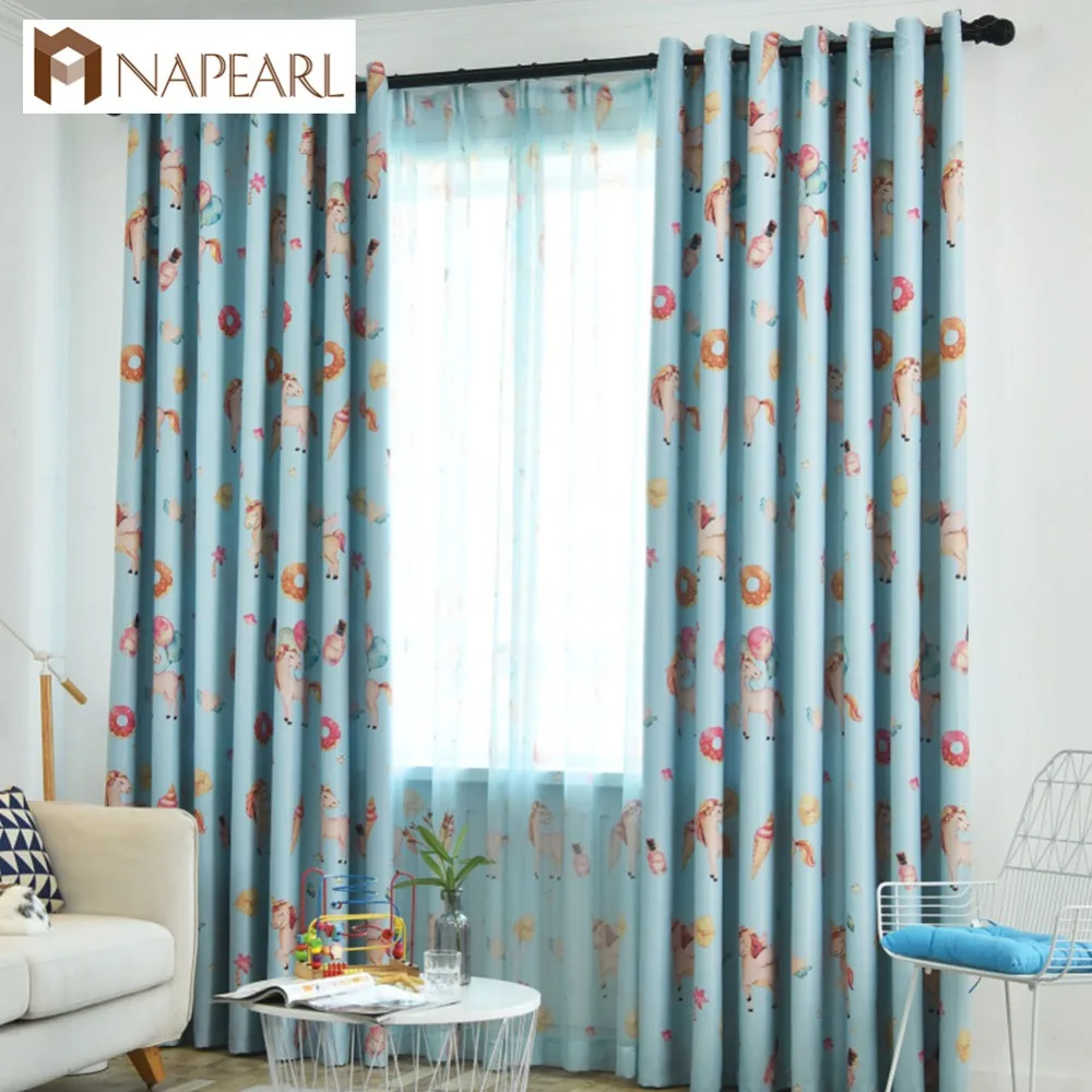 

NAPEARL Window blackout shades modern bedroom curtains All-match Tulle cartoon design kids living room organza children curtains