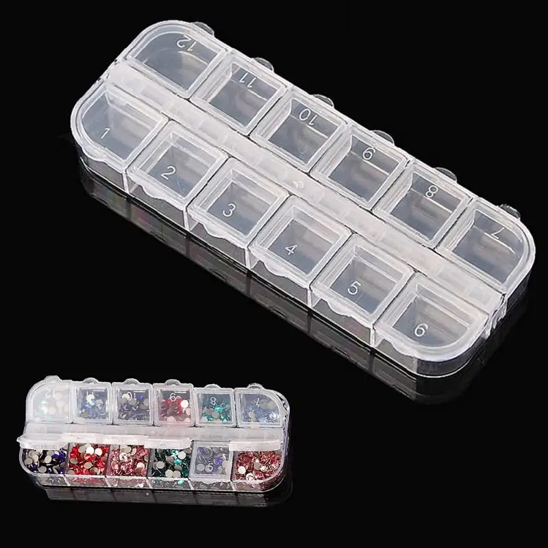 

12 Compartment Empty Plastic Storage Case Container Box for Nail Art Products Rhinestone Earring Jewelry