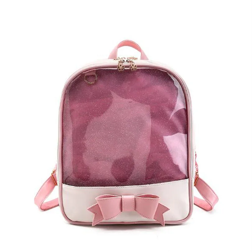Брендовые летние Карамельный цвет ПВХ прозрачный лук рюкзаки желе молния Для женщин ясный день рюкзак для девочек-подростков школьная сумка - Цвет: Pink