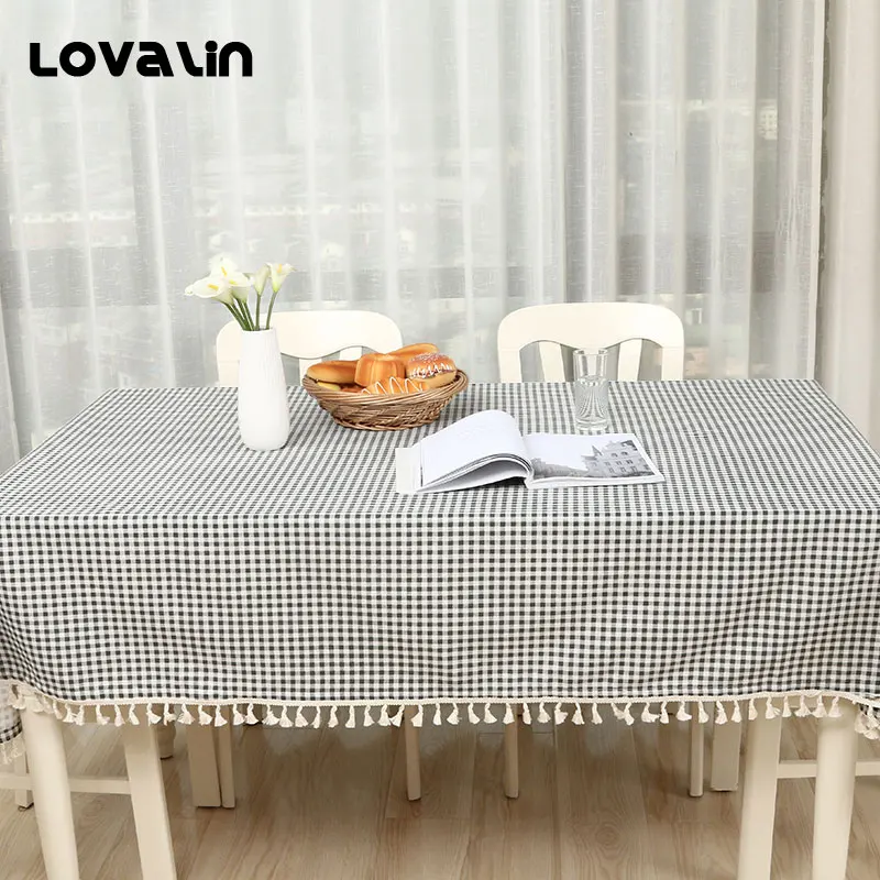 Lovalin Plaid Table Cloth Brown Black Table Cover Tassel Edge Dining