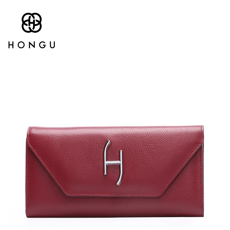 

HONGU Fashion Brands Natural Genuine Leather Wallets Evening Bags Women Top-Handle Wristlets Leisure Passcard holder Hasp Purses