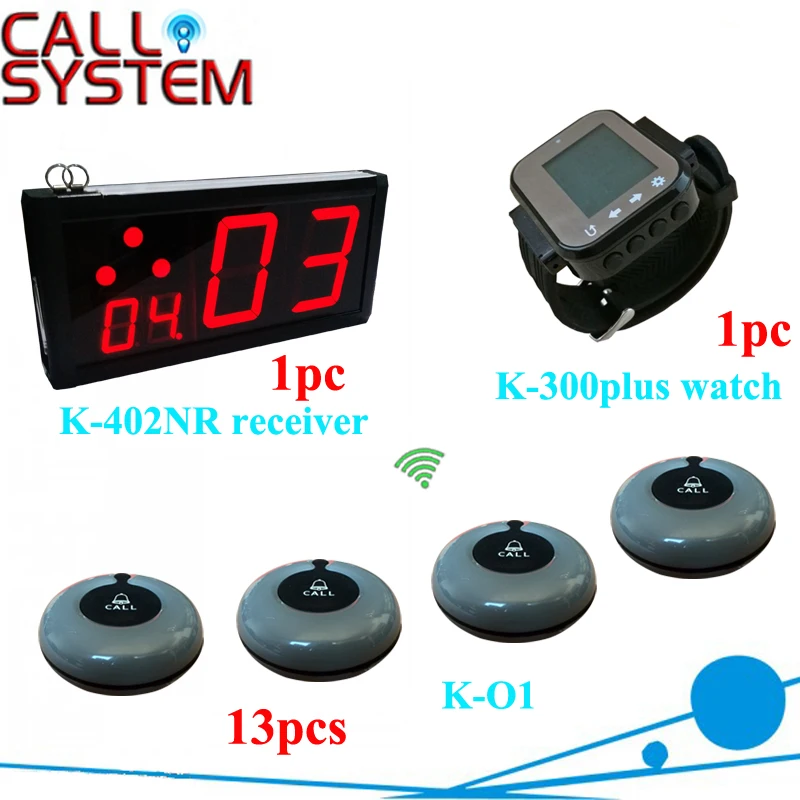 1 дисплей K-402NR с 13 звонок зуммер 1 часы приемник Беспроводной вызова официанта пейджер системы