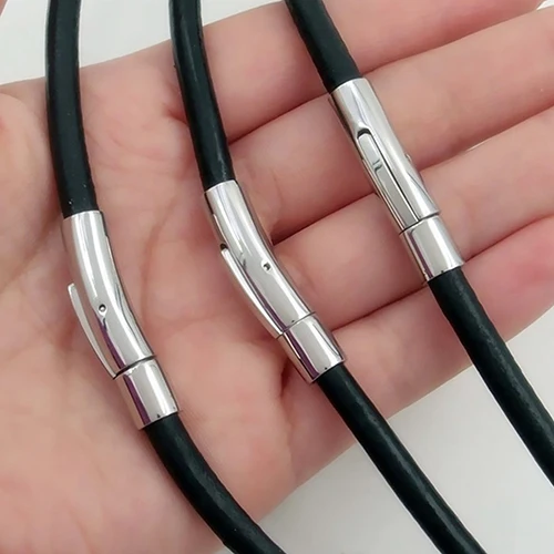 

MOGE 3/4mm Mens Womens Black Round Genuine Leather Cord Stainless Steel Secure Clasp Necklace Chain Wholesale Jewelry
