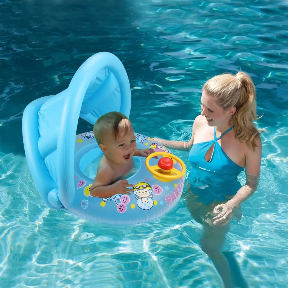 1 комплект надувной круг для купания ребенка бассейн сиденье лодка со съемным солнцезащитным козырьком летняя вода имеет забавное приспособление круг для плавания