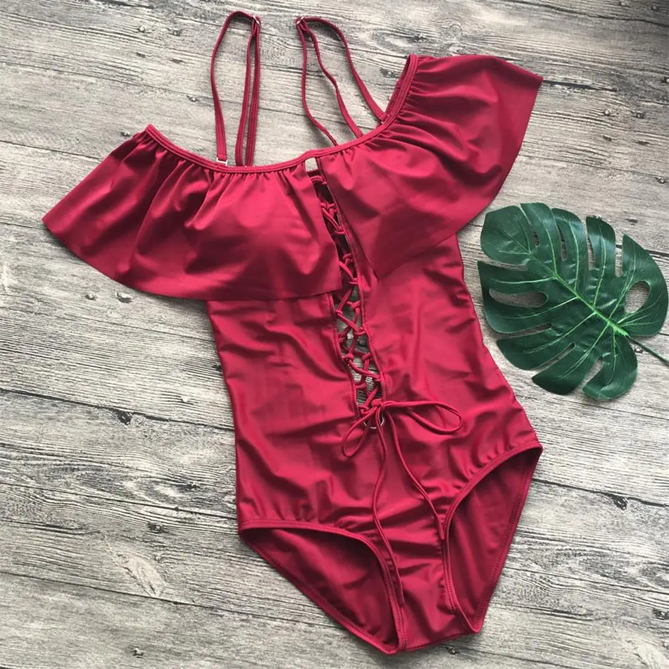 2018 Solid Bandeau Ruffle One-Piece Suits Triangle Swimsuit Adjustable Straped Padded Swimwear Summer Sexy Bandage Bathing Suit 2018 Solid Bandeau Ruffle One-Piece Suits Triangle Swimsuit Adjustable Straped Padded Swimwear Summer Sexy Bandage Bathing Suit