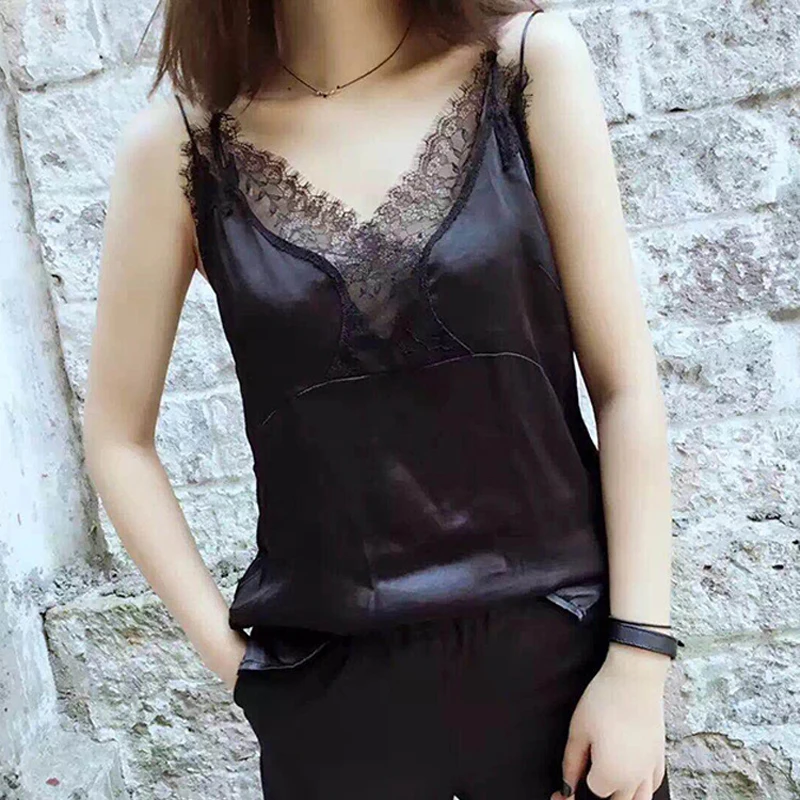 Image Female Women Ladies Summer Lace Thin Style Silk Vest Camisoles Sleeveless Tops Solid Color FS0375