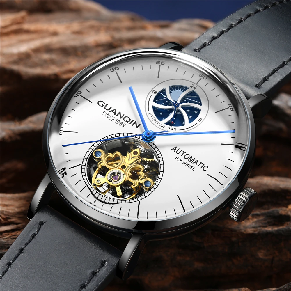 Мужские механические Автоматические часы GUANQIN Tourbillon роскошные брендовые
