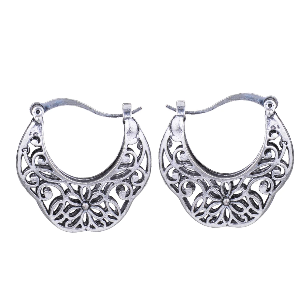 

MYTHIC AGE Antique Tibetan Silver Color Vine Round Filigree Vintage Hoop Earrings For Women Girls New Jewelry Bijouterie