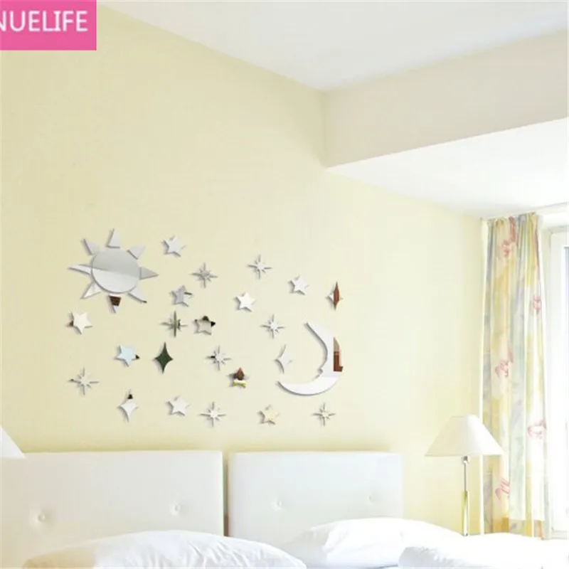  3D acrylic sun moon star pattern mirror wall sticker children's room bedroom TV sofa background wal - 32878956117