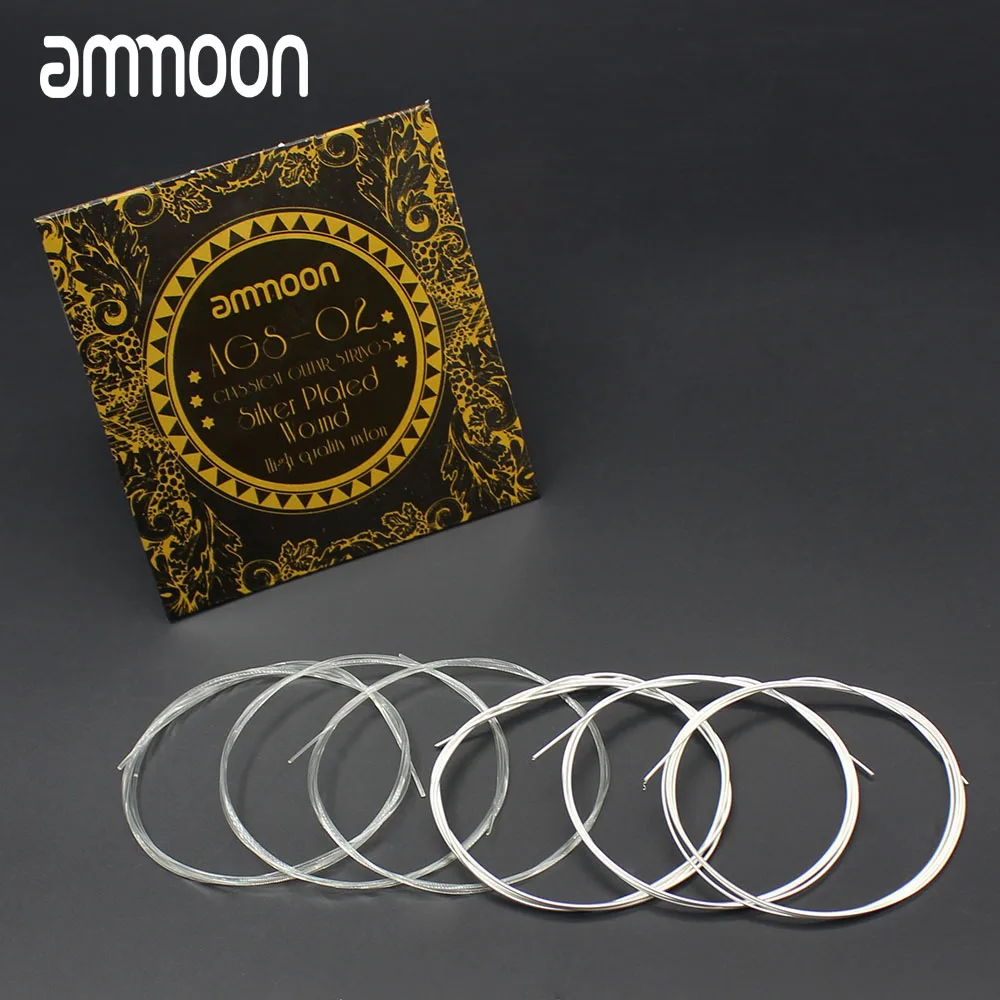 

ammoon AGS-02 Classical Guitar Strings Normal Tension Transparent Nylon Silver-Plated Copper 6-Pack (.028-.045)