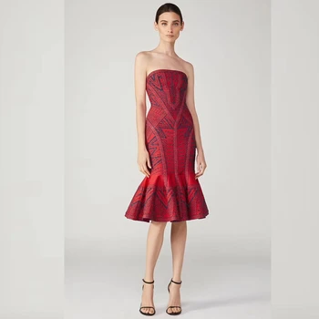 

2018 Eelgant Whin red Strapless Print SexY Women Celebrity Clubwear Backless Sexy Vestidos Mermaid Party Night Out Wholesale