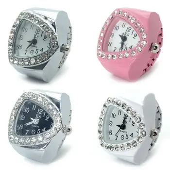 

15pcs/lot Rhinestone Finger Watch Rings Creative Clock Round Elastic Quartz Finger Ring Watch Women Students Gift Wholesale
