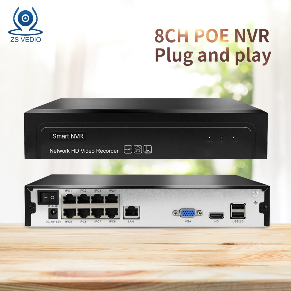 

ZSVEDIO H.265/H.264 8CH POE NVR Plug and play 5mp 1080p 16CH NVR Network P2P Recorder video Security Remote view surveillance