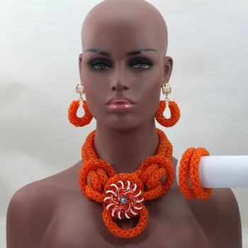 

Popupar African Beads Costume Jewelry Set Orange Nigerian Wedding Party Big Beads Set Bridal Jewelry Sets Free Shipping ALJ464