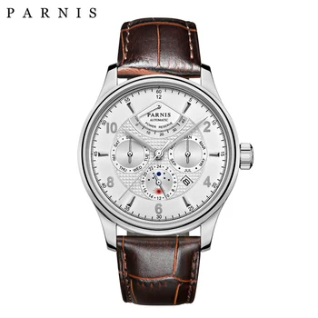 

Parnis 43mm Mechanical Watch Men Full-automatic Power Reserve Wristwatch Moon Phase Sports Men's Watches Relogio Masculino 2020