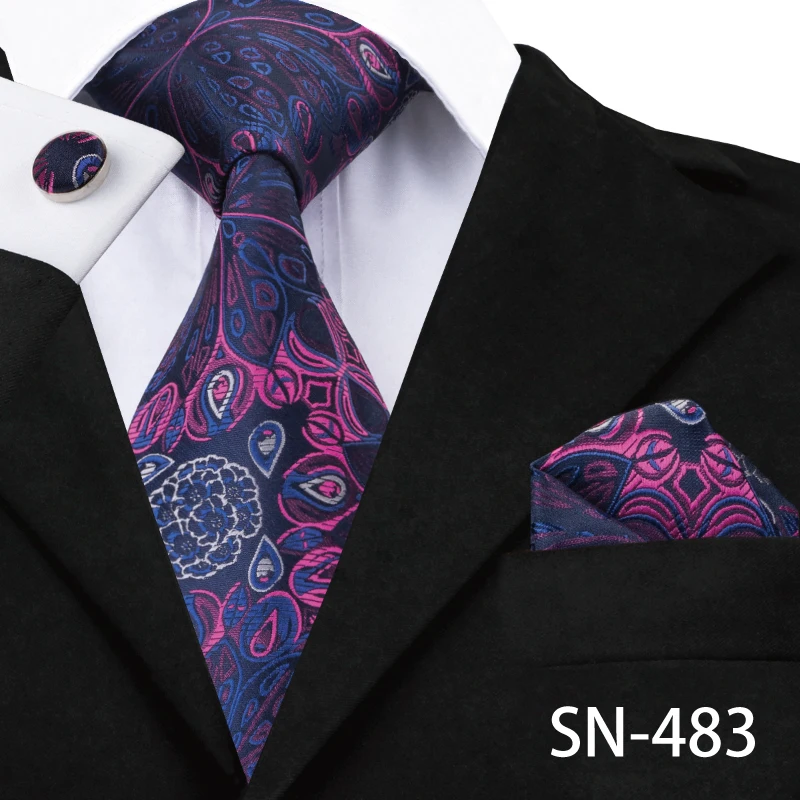 SN-483 Hi-Tie, роскошные шелковые фиолетовые галстуки с цветочным узором пейсли для мужчин, набор галстуков и носовых платков, модные дизайнерские деловые свадебные мужские галстуки - Цвет: SN-483