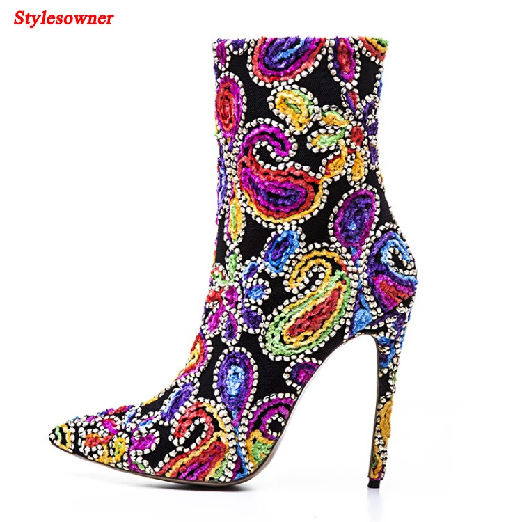 Stylesowner 2018 Sexy Ankle Boots Women Pointed Toe Rhinestone Bead ...