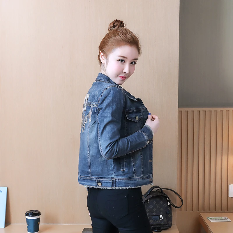 Джинсовая куртка женская короткая на весну и осень новая облегающая BF Harajuku с